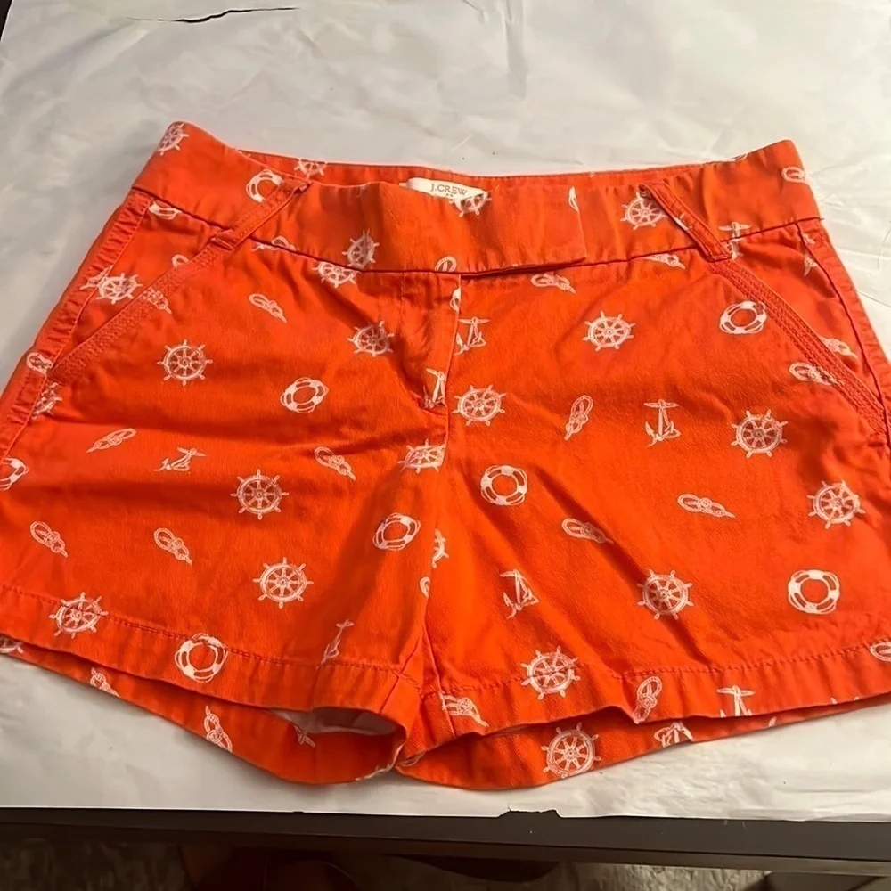 J. Crew 100% Cotton Chino Broken-In Nautical Print coral shorts women’s Sz 6